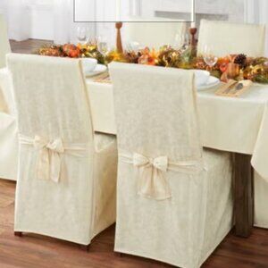 Ivory Damask Floral Scroll Dining Chair Slipcover Set of 4 Linens & Things